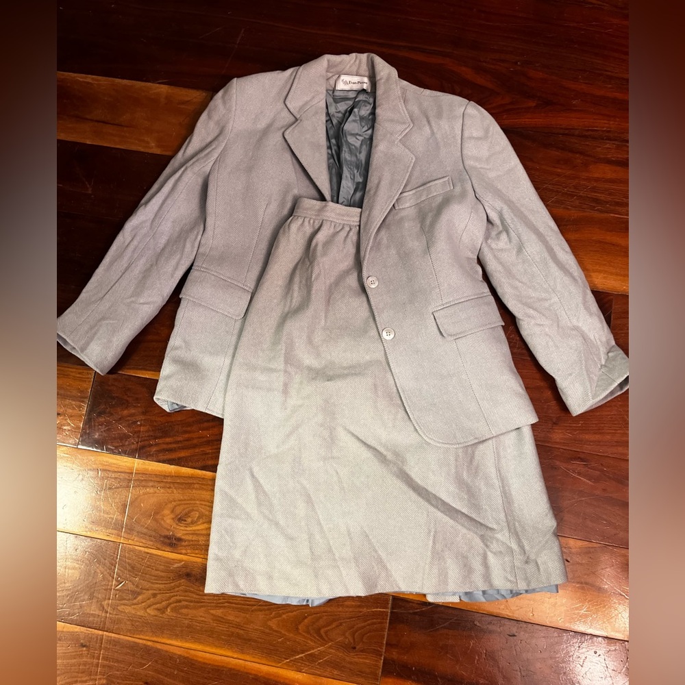 Vintage Wool Blue Herringbone Suit Set